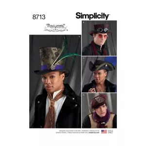 SIMPLICITY 8713 MENS ARKIVESTRY HATS Sewing Pattern TOP HAT TOPPER PIRATE PO'BOY - Picture 1 of 9