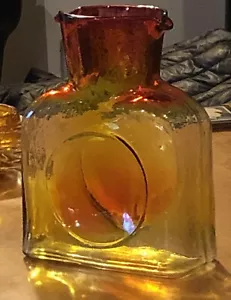 Caraffa in vetro vintage Blenko AMBERINA bottiglia d'acqua arancione brocca gialla 8"" scoppio solare - Foto 1 di 10