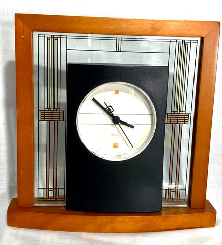 Bulova B7756 Willits Frank Lloyd Wright Table Clock Light Cherry Finish Cover