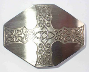 HANDMADE ACID ETCHED NICKEL-SILVER CELTIC KNOTWORK CROSS BELT BUCKLE - Picture 1 of 2
