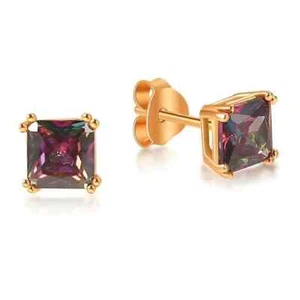 Paris Jewelry 14k Rose Gold Created Mystic Princess Cut Stud Earrings 4mm - Picture 1 of 1