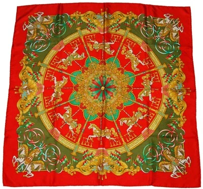 New Auth HERMES Paris Silk Twill Scarf "LUNAPARK" w/ Box Crimson Joachim Metz - Image 1 of 4