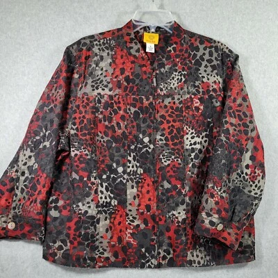 Ruby Rd. Womens Jacket Full Zip Black Red Grey Sheer Spots Size 18 - Image 1 of 4