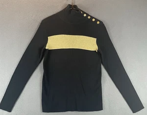 Vintage Ralph Lauren Pullover Gr. M schwarz gold Streifen Stehkragen gerippt Knopf edel - Bild 1 von 10