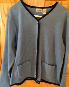 LL Bean Women's Cropped Jacket Size M Light Blue and Black - Picture 1 of 4