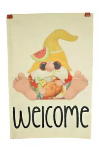 Welcome Summer Gnome Garden Flag Double Sided Burlap 12 x 18 - Picture 1 of 2