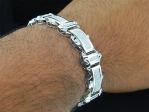 8.5" Tennis Link Men's Bracelets 14K White Gold Over 3.30 Ctw Simulated Diamond - Picture 1 of 10