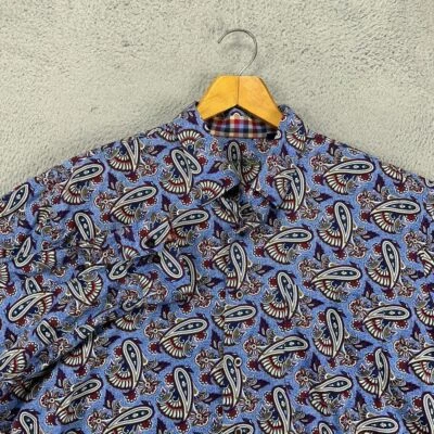 Camisa Alan River Paisley Abotonada Adulto 2XL Azul Puño Abatible Manga Larga Para Hombres Foto 1 de 4