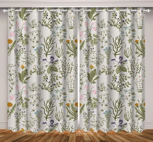 Hoja Verde Rosa Flor Silvestre 3D 2 Paneles Ventana Cortinas Bloqueo Tela - Imagen 1 de 11