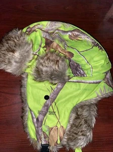 Hot Shot Thinsulate Adult XL Lime Green Camo Winter Hat W/ Ear Flaps Realtree - Picture 1 of 4