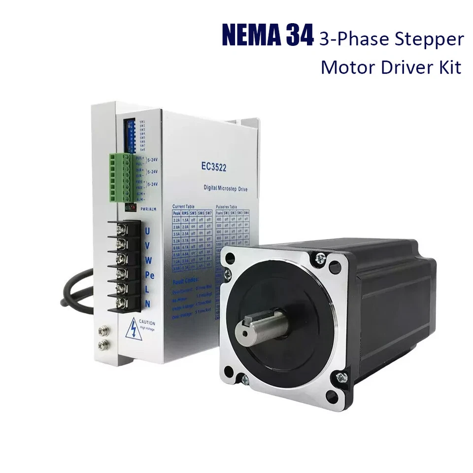 3 Phase Nema34 86 Stepper Motor 14mm shaft AC 110-220V EC3522 Drive Kit For CNC - Image 1 of 4