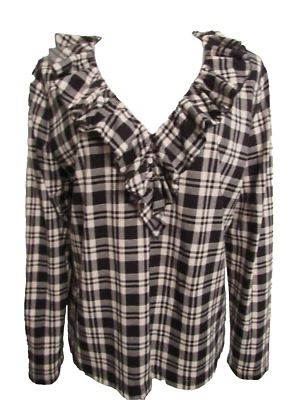 Blusa para mujer American Living blanca y negra con volantes a cuadros talla XL NUEVA CON ETIQUETAS Foto 1 de 4