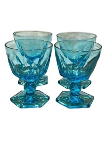 Set Of 4 -4.5” Tall Hazel Atlas Capri Colonial Blue Champagne/Sherbets - Picture 1 of 6