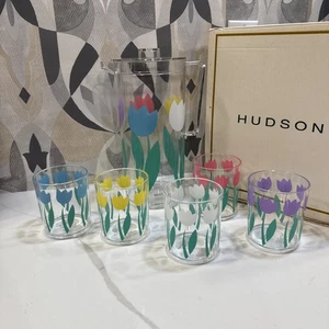 Vintage 1994 Acrylic Pitcher & Tumbler Set Of 5 Tulip Cups - Hudson’s - Picture 1 of 12