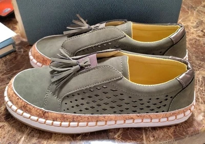 Zapatillas sin cordones verdes informales de moda para mujer talla 8 Foto 1 de 4