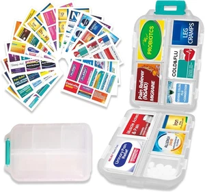 Pill Organizer with 161 Medicine Labels Travel Box Stickers, White - Picture 1 of 8