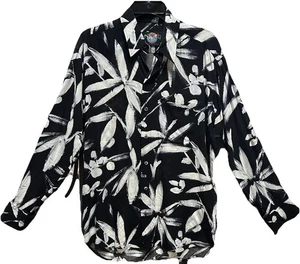Vintage Jams World Herren schwarz n weiß Splash Blumendruck Viskose LS Hemd Gr. S - Bild 1 von 5