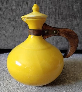 Vtg. Yellow Coffee Carafe. 10"H. Wood Handle. Unmarked - Picture 1 of 8