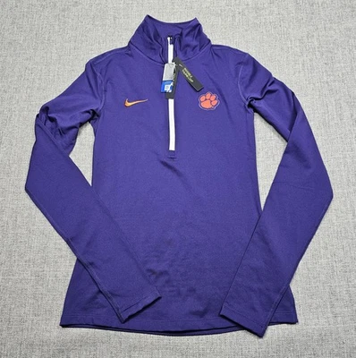 Camisa Clemson Tigers Mujer Pequeña Púrpura NCAA Fútbol Nike Dri Fit 1/4 Cremallera Foto 1 de 4