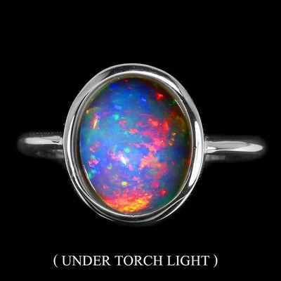Anello in argento sterling 925 opale di fuoco ovale 11x9 mm gemma naturale... - Immagine 1 di 4