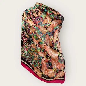 APT. 9 Large Bright Floral and Butterflies Satin Square Scarf - Picture 1 of 1