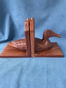 Vintage DUCK DECOY CARVED WOODEN BOOKENDS by Highlands Some Repair - 20 X 18 Cm - Picture 1 of 18