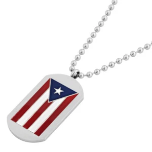 Men's Stainless Steel Puerto Rico Flag Dog Tag Chain Pendant Necklace - Picture 1 of 6