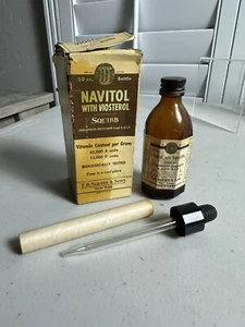 VINTAGE NAVITOL Vitamin E.R SQUIBB AMBER BOTTLE W/ ORIGINAL Box , Glass Dropper - Picture 1 of 9