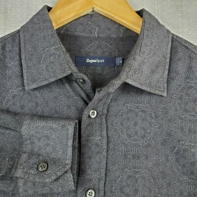 ZEGNA SPORT Size Large Mens Button Down Front Charcoal Kaleidoscope Mandalas - Image 1 of 4