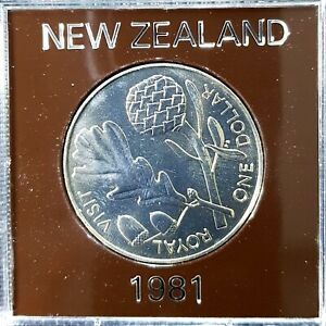 RARE 1981 NEW ZEALAND 1 Dollar"ROYAL VISIT"Commem'tive coin Ø39mm(+1 coin)#21815