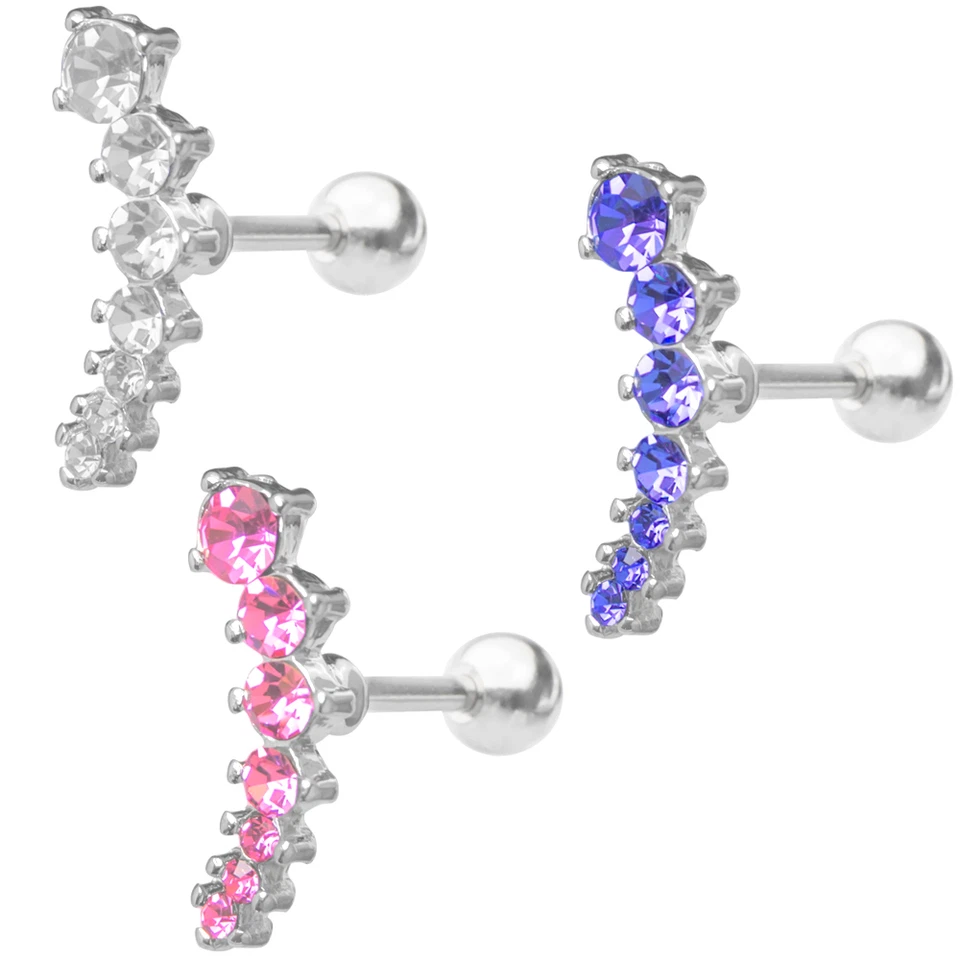 Cartilage Piercing Barbell Cascading CZ Gem Helix Tragus Cartilage 16ga - Image 1 of 1