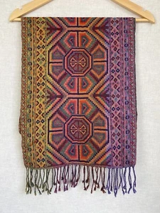 Passigatti Italian Wool Scarf Multicoloured Geometric Rectangle 13x66” + Fringe - Picture 1 of 17
