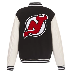 NHL New Jersey Devils Reversible Fleece Jacket PVC Sleeves Embroiderd Logos  - Picture 1 of 6