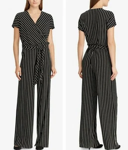 RALPH LAUREN SCHICKER GESTREIFTER JUMPSUIT SURPLICE WEITES BEIN Gr. XL neu mit Etikett $ 165 - Bild 1 von 4