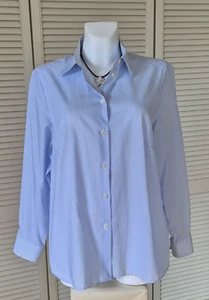 Walbusch Hemdbluse Gr. 44, Streifen Hellblau, Weiß, 100 % Baumwolle - Bild 1 von 4