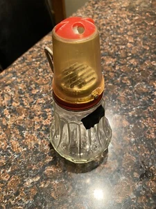 Vintage Nut Chopper Grinder Glass Jar with Yellow W/ Measure Cup Top Black Tape - Picture 1 of 6