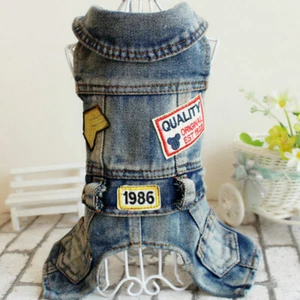 Retro Casual Dog Jumpsuit Clothes Sleeveless Denim Jacket Puppy Cat Coat Costume - Picture 1 of 6