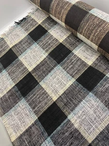 2,7 mètres charbon de bois, tissu d'ameublement tissé blanc cassé et bleu AFFRANCHISSEMENT GRATUIT - Photo 1/3