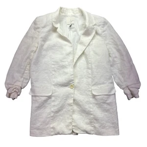 Joie Linen Blazer Jacket Ruched Sleeve Pockets Casual Chic Size 4 Boho Preppy - Picture 1 of 8