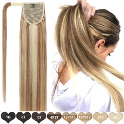 100% Ponytail Clip In Remy Real Human Hair Extensions Wrap Around Claw Hairpiece - Image 1 of 4