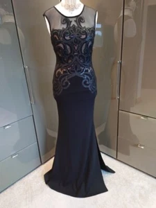 Lipsy Long Black Nude Sequin Formal Evening Dress 10 Occasion Cruise Cocktail - Picture 1 of 18