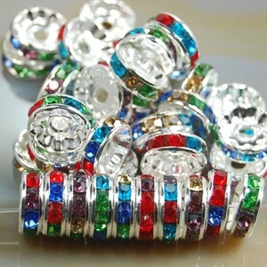 100pcs Czech Crystal Rhinestone Silver Rondelle Spacer Beads 4,5,6,8,10mm - Picture 1 of 23