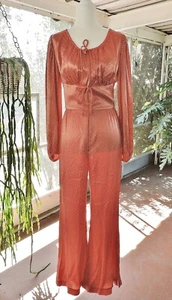 Vintage 1960's Della Junior Petites Orange White Polka Dot Satin Jumpsuit XXS - Picture 1 of 10
