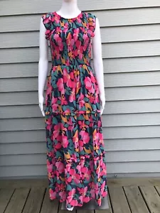 MELLODAY Damen Maxikleid Blumenmuster Rüschenärmel U-Ausschnitt Größe S neu mit Etikett - Bild 1 von 24