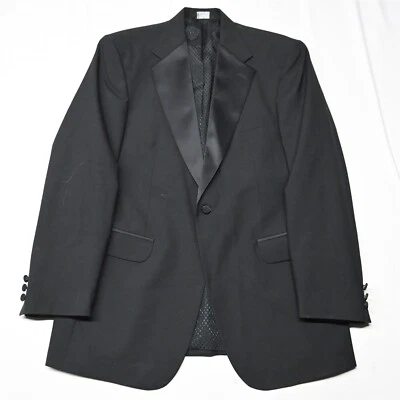 Bill Blass 42L Black 100% Wool Single Button Mens Tux Tuxedo Dinner Jacket - Image 1 of 4