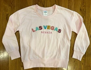 NWT LAS VEGAS Sweatshirt Womens S Pink Embroidered Graphic Gold Stitching - Picture 1 of 11