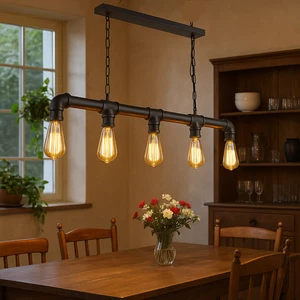 Vintage Industrial Pendelleuchten Steampunk Deckenleuchten Retro Loft Metallrohr - Bild 1 von 36