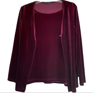 Velvet evening long sleeves pullover crewneck jacket top in burgundy women M - Picture 1 of 9