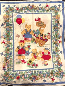 Vintage Bären Gartenzaun Stoff Panel Cranston 34" x 47" Quilten Nähprojekt - Bild 1 von 9