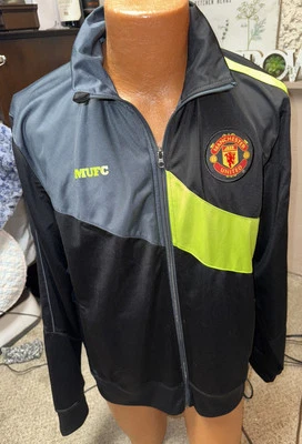 MANCHESTER UNITED MUFC Football Logo Zip Track Jacket Black Gray Yellow Size L - Image 1 of 4